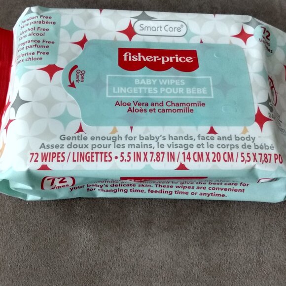 72-CT ALOE VERA & CHAMOMILE FISHER PRICE SMART CARE BABY WIPES - Picture 5 of 5